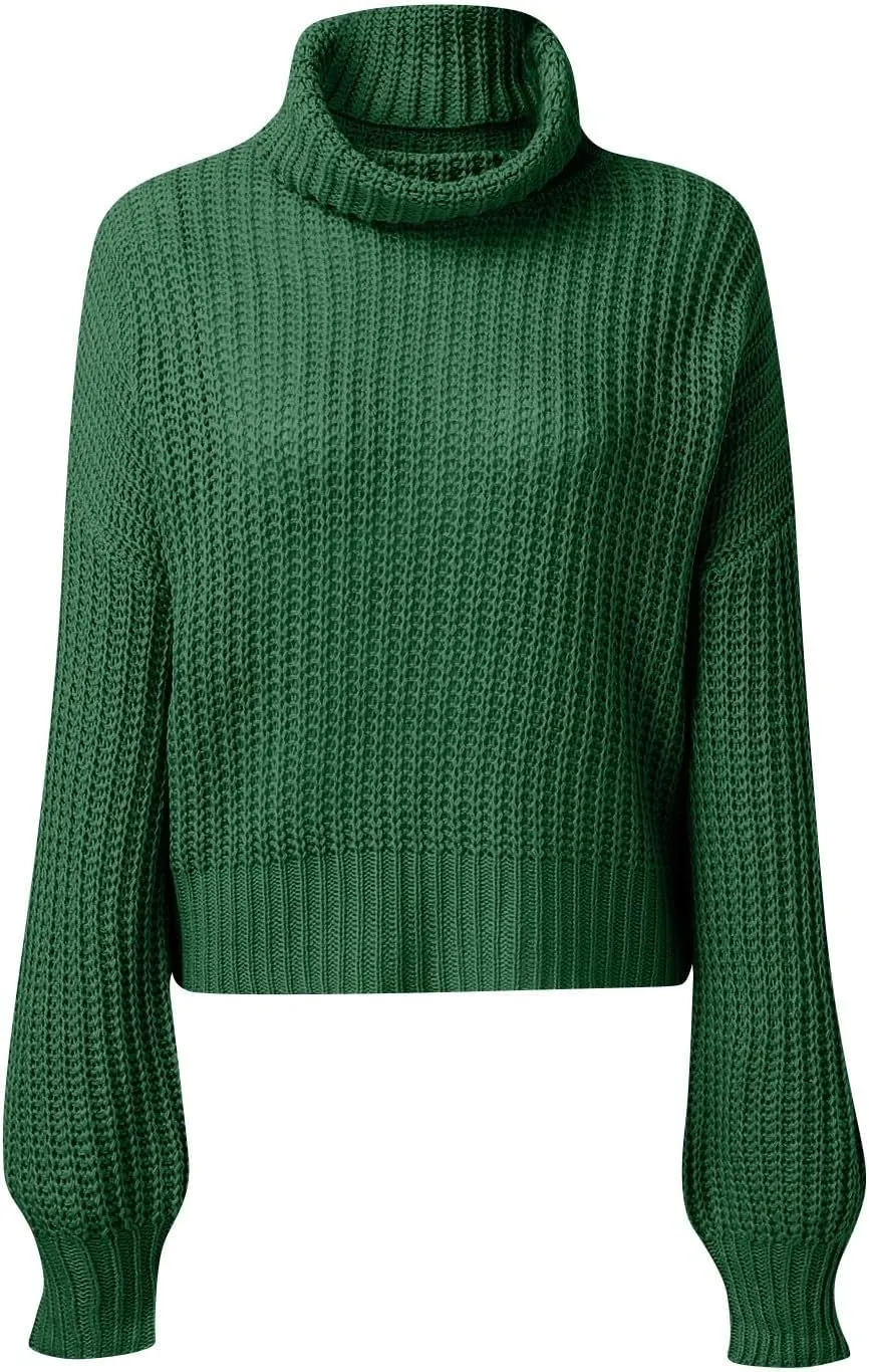 Cropped Sweaters for Women Trendy Knit Crop Turtleneck Sweater Fleece Jacket Cute Sweatshirts Long Sleeve Tops