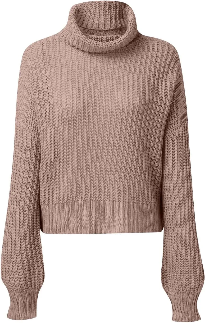 Cropped Sweaters for Women Trendy Knit Crop Turtleneck Sweater Fleece Jacket Cute Sweatshirts Long Sleeve Tops