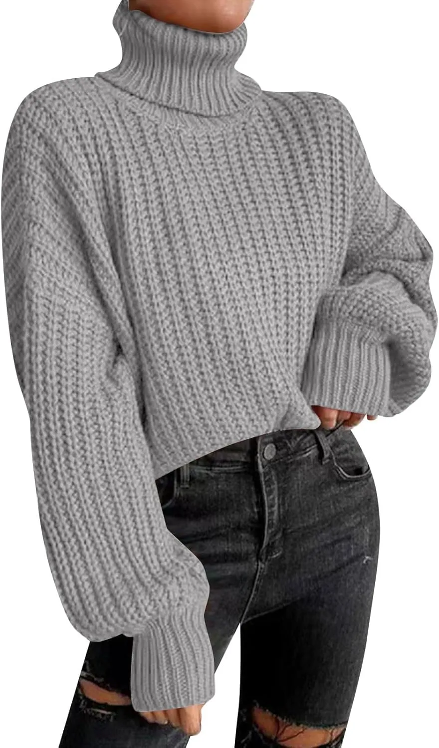 Cropped Sweaters for Women Trendy Knit Crop Turtleneck Sweater Fleece Jacket Cute Sweatshirts Long Sleeve Tops