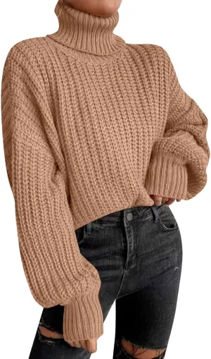 Cropped Sweaters for Women Trendy Knit Crop Turtleneck Sweater Fleece Jacket Cute Sweatshirts Long Sleeve Tops
