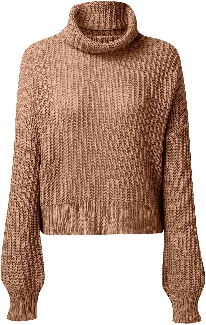 Cropped Sweaters for Women Trendy Knit Crop Turtleneck Sweater Fleece Jacket Cute Sweatshirts Long Sleeve Tops