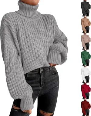 Cropped Sweaters for Women Trendy Knit Crop Turtleneck Sweater Fleece Jacket Cute Sweatshirts Long Sleeve Tops
