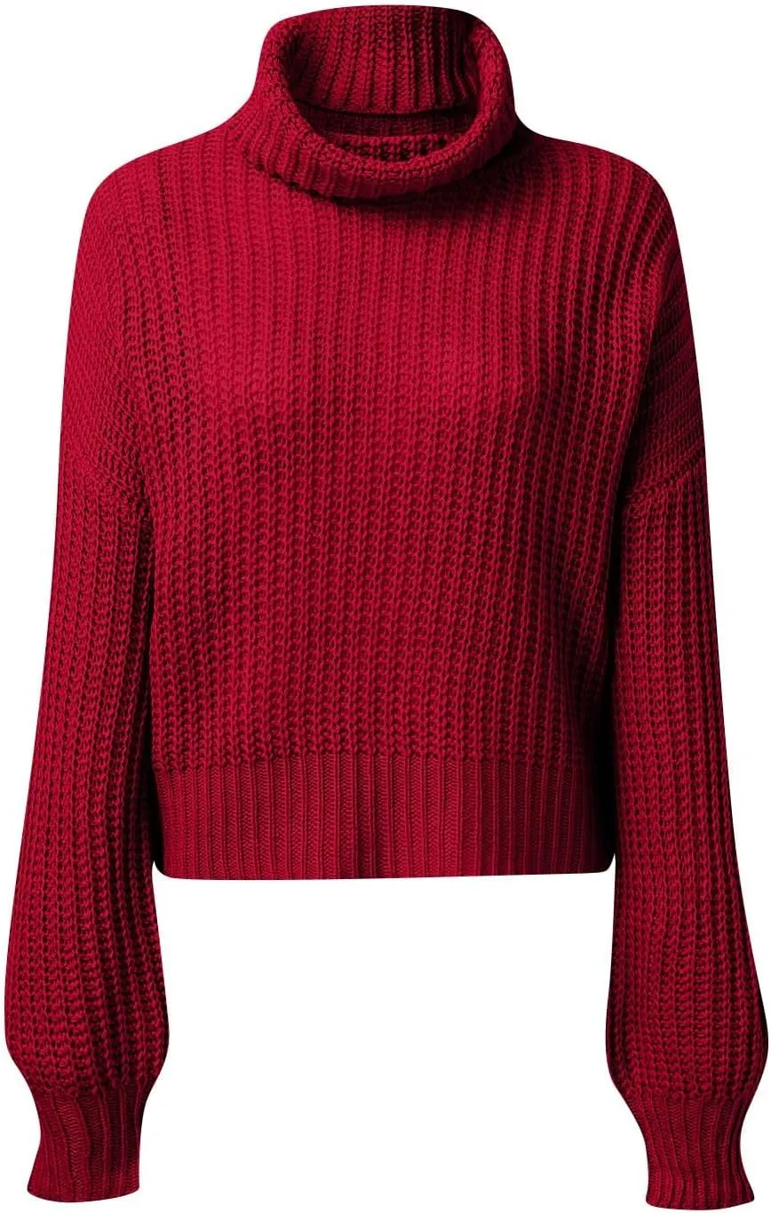 Cropped Sweaters for Women Trendy Knit Crop Turtleneck Sweater Fleece Jacket Cute Sweatshirts Long Sleeve Tops