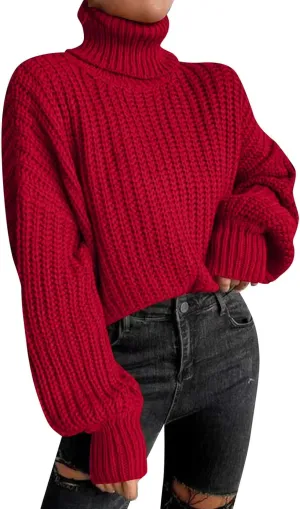 Cropped Sweaters for Women Trendy Knit Crop Turtleneck Sweater Fleece Jacket Cute Sweatshirts Long Sleeve Tops