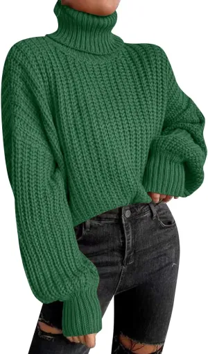 Cropped Sweaters for Women Trendy Knit Crop Turtleneck Sweater Fleece Jacket Cute Sweatshirts Long Sleeve Tops