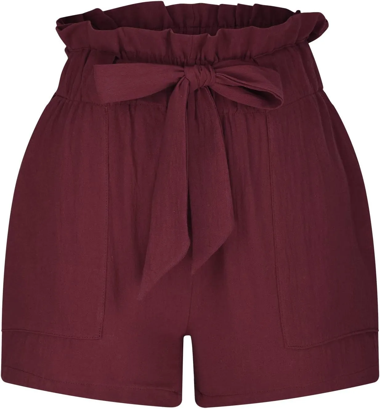 DASAYO Women Cotton Linen Summer Shorts Ruffle Adjustable Bowknot High-Waisted Solid Color Casual Short with Pockets