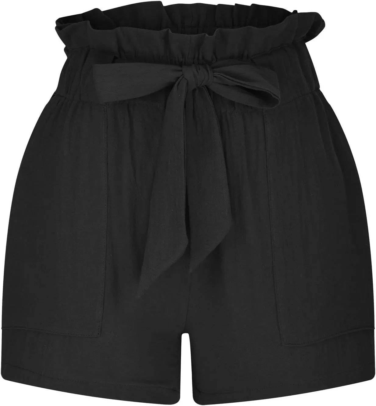 DASAYO Women Cotton Linen Summer Shorts Ruffle Adjustable Bowknot High-Waisted Solid Color Casual Short with Pockets