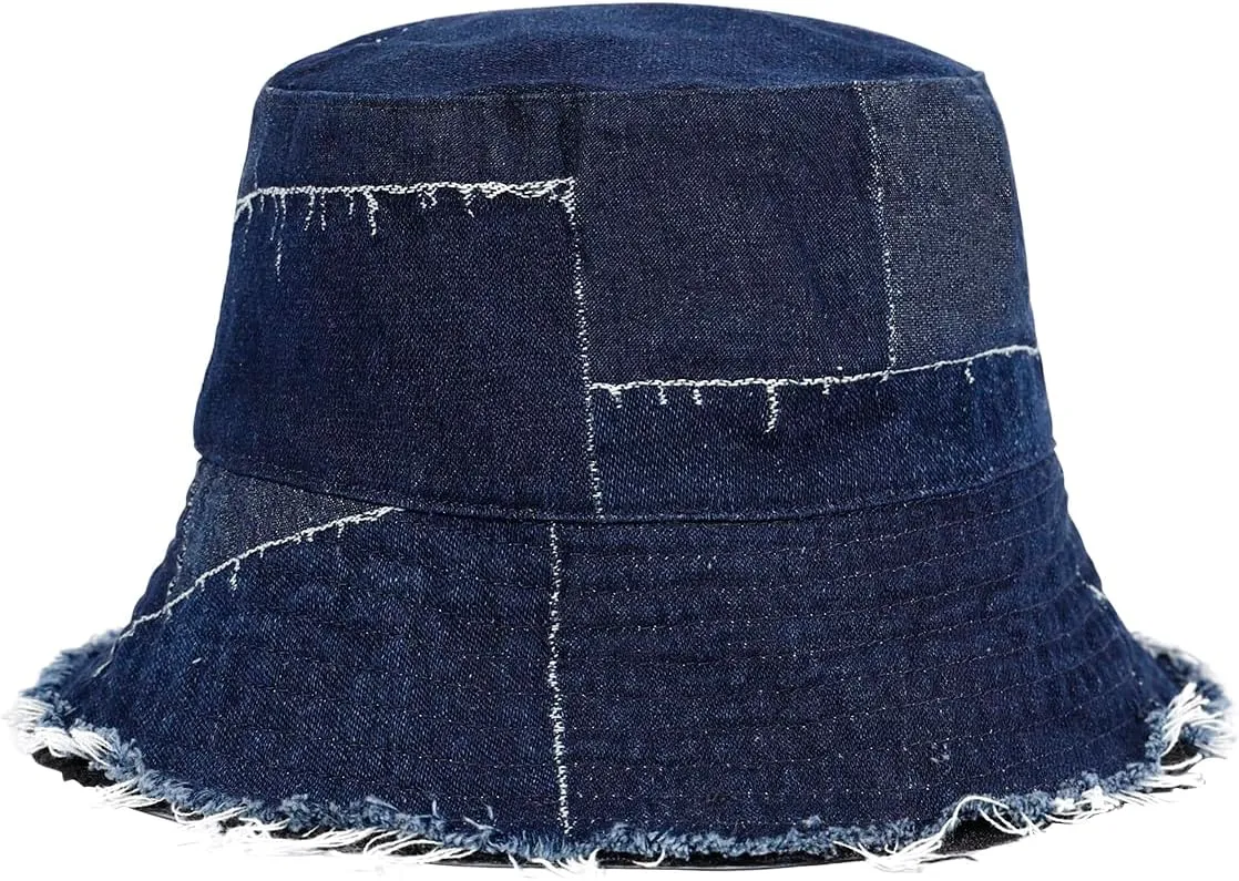 Denim Bucket Hat for Women Festival Safari Boonie Packable Cap Washed Summer Beach Sun Hats