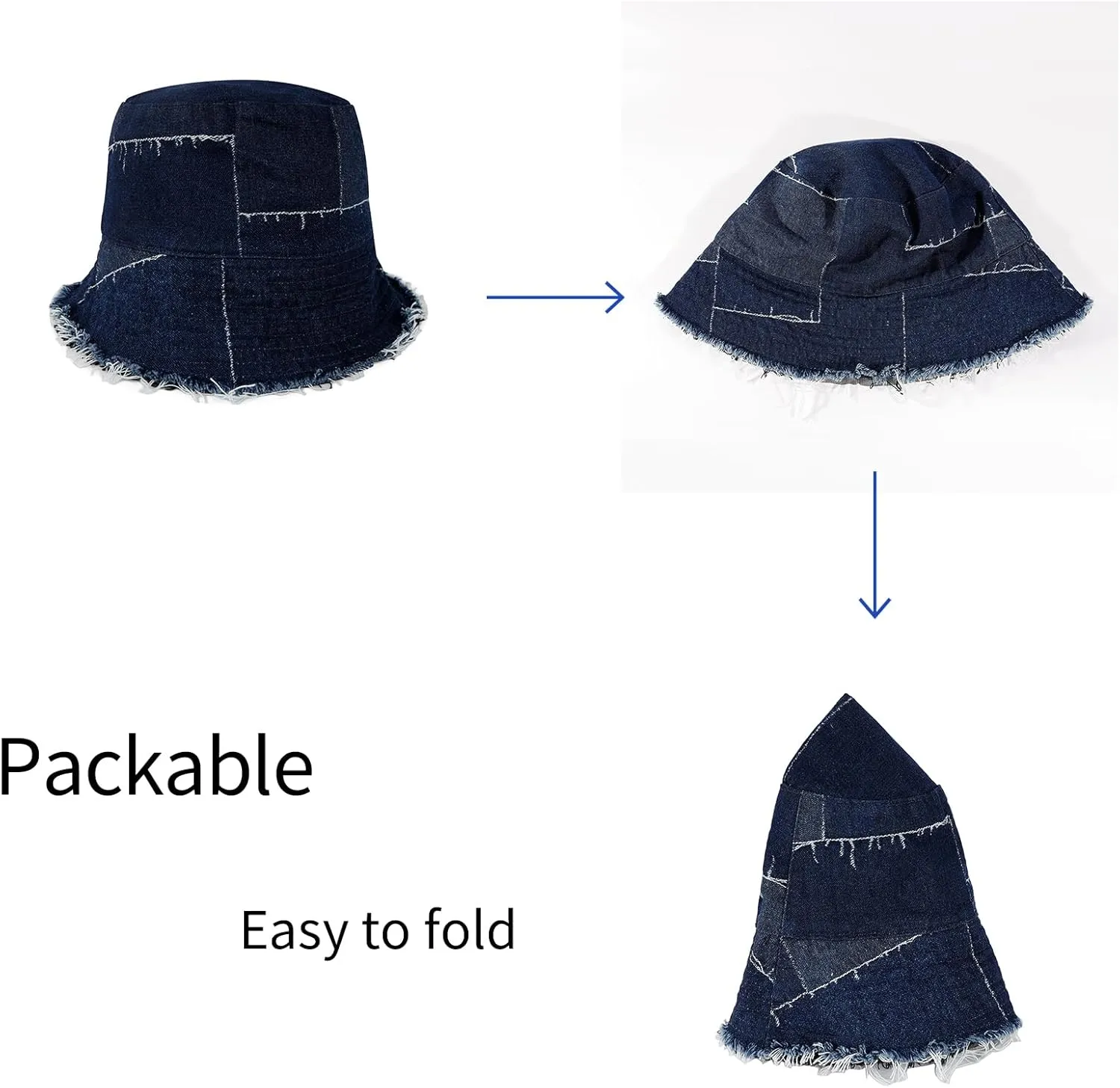 Denim Bucket Hat for Women Festival Safari Boonie Packable Cap Washed Summer Beach Sun Hats