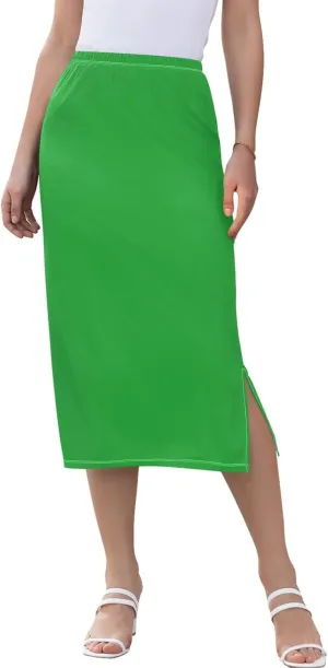 Dinosaur Green Midi Slit Skirt Women Cute Straight Fit Skirts Elastic Waist Cute Fall Skirt