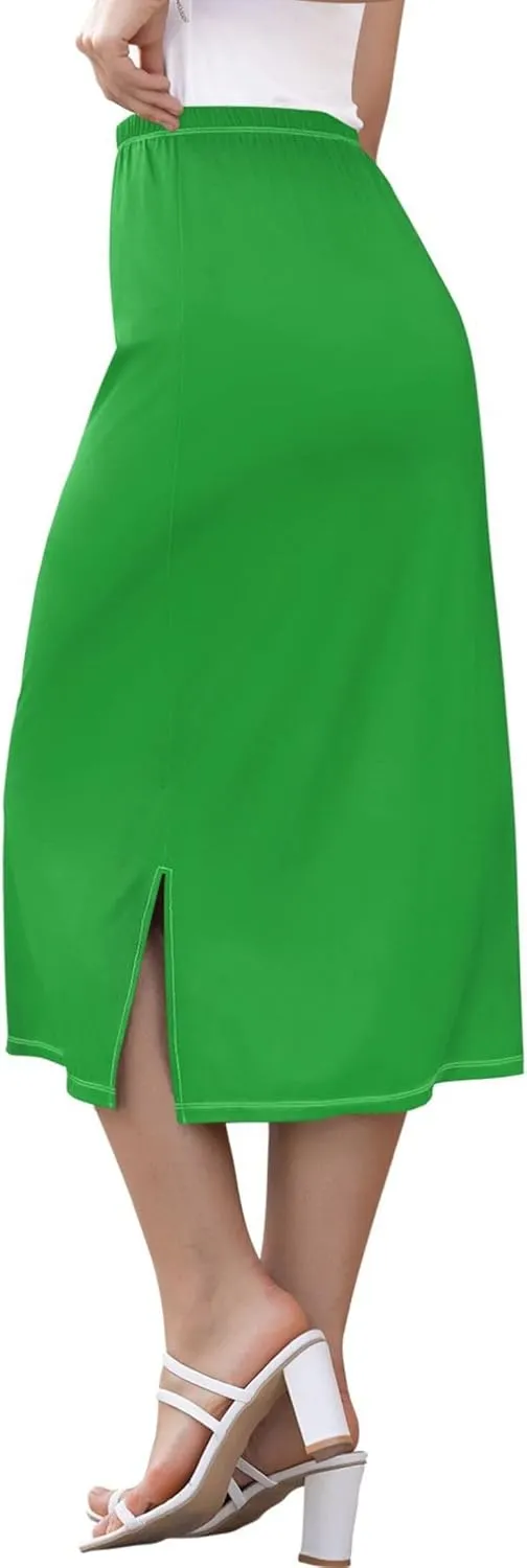 Dinosaur Green Midi Slit Skirt Women Cute Straight Fit Skirts Elastic Waist Cute Fall Skirt