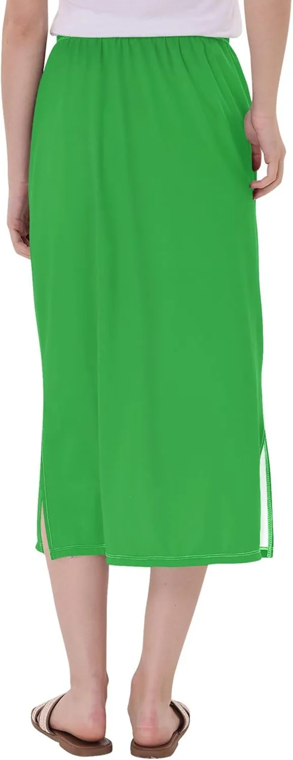 Dinosaur Green Midi Slit Skirt Women Cute Straight Fit Skirts Elastic Waist Cute Fall Skirt