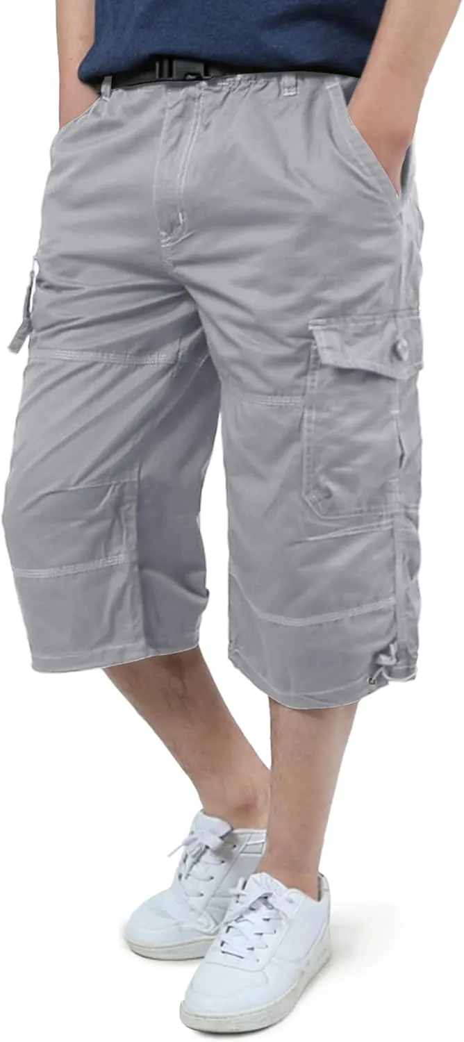 EKLENTSON Men's Cargo Shorts Casual Twill Elastic 3/4 Capri Pants Below Knee Long Shorts with 7 Pockets
