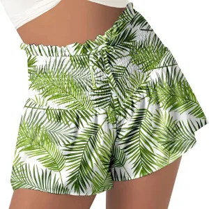 Elastic Ruffle High Waisted Beach Shorts for Women Floral/Stripped Print Loose Casual Shorts Summer Fashion 2025