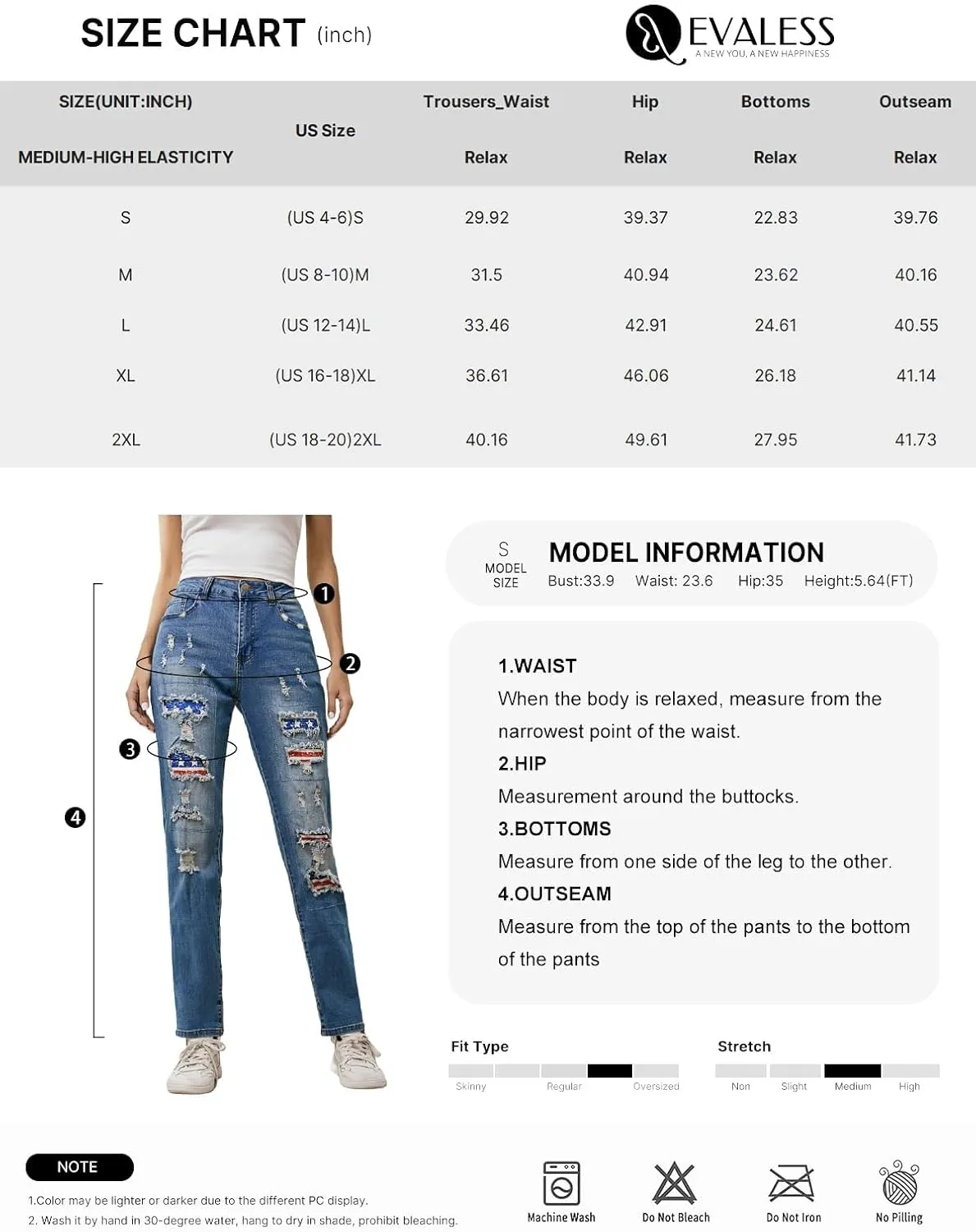 EVALESS Ripped Jeans for Women Plaid Patch Boyfriend Skinny Distressed Denim Jean Pants