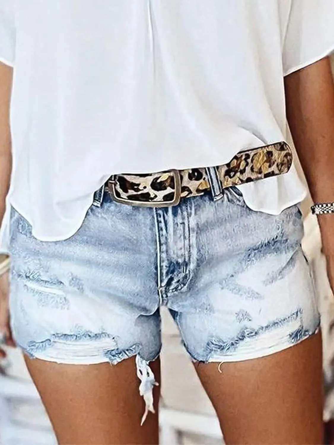 Flamingals Jean Shorts for Women Mid Waisted Stretchy Ripped Denim Shorts Raw Hem Curvy Summer Trendy Shorts