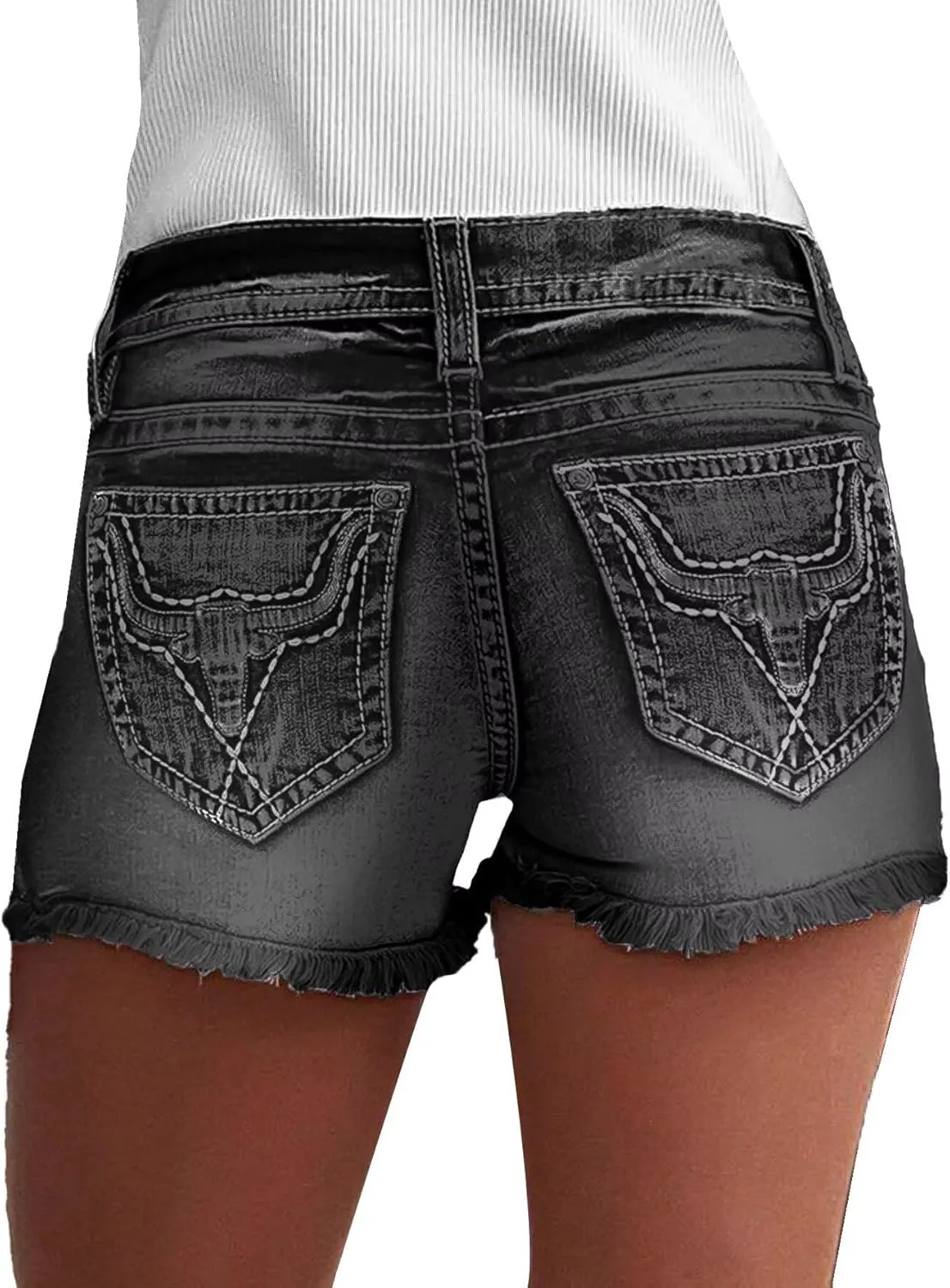 Flamingals Jean Shorts for Women Mid Waisted Stretchy Ripped Denim Shorts Raw Hem Curvy Summer Trendy Shorts