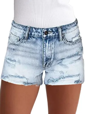 Flamingals Jean Shorts for Women Mid Waisted Stretchy Ripped Denim Shorts Raw Hem Curvy Summer Trendy Shorts