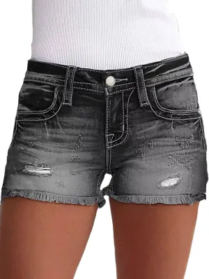 Flamingals Jean Shorts for Women Mid Waisted Stretchy Ripped Denim Shorts Raw Hem Curvy Summer Trendy Shorts
