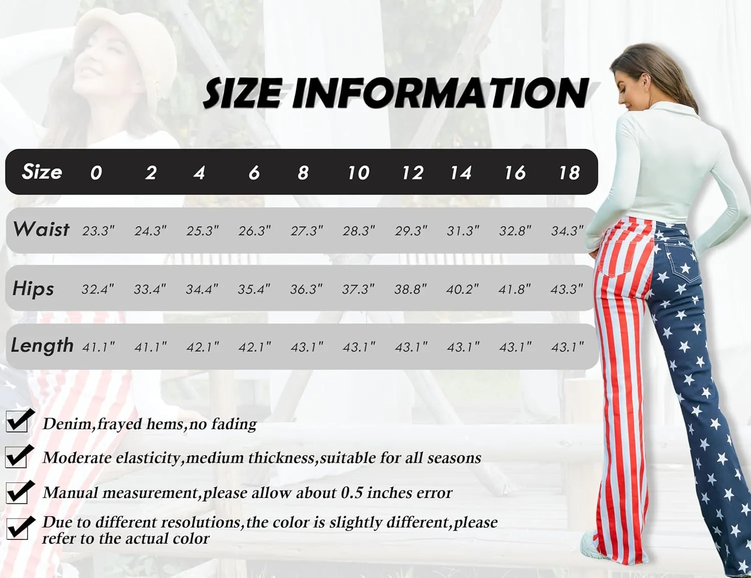 Flare Jeans for Women High Waisted Stretchy American Flag Bell Bottoms Denim Flare Pants