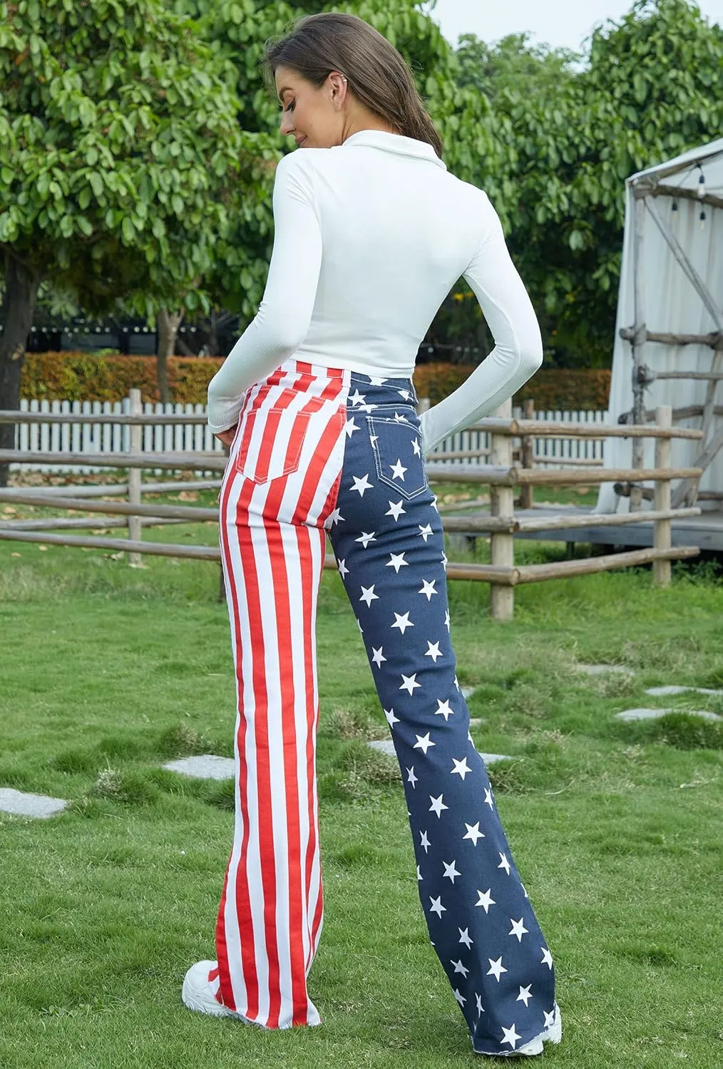 Flare Jeans for Women High Waisted Stretchy American Flag Bell Bottoms Denim Flare Pants