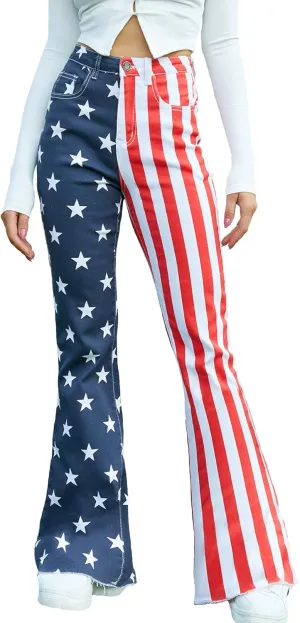 Flare Jeans for Women High Waisted Stretchy American Flag Bell Bottoms Denim Flare Pants