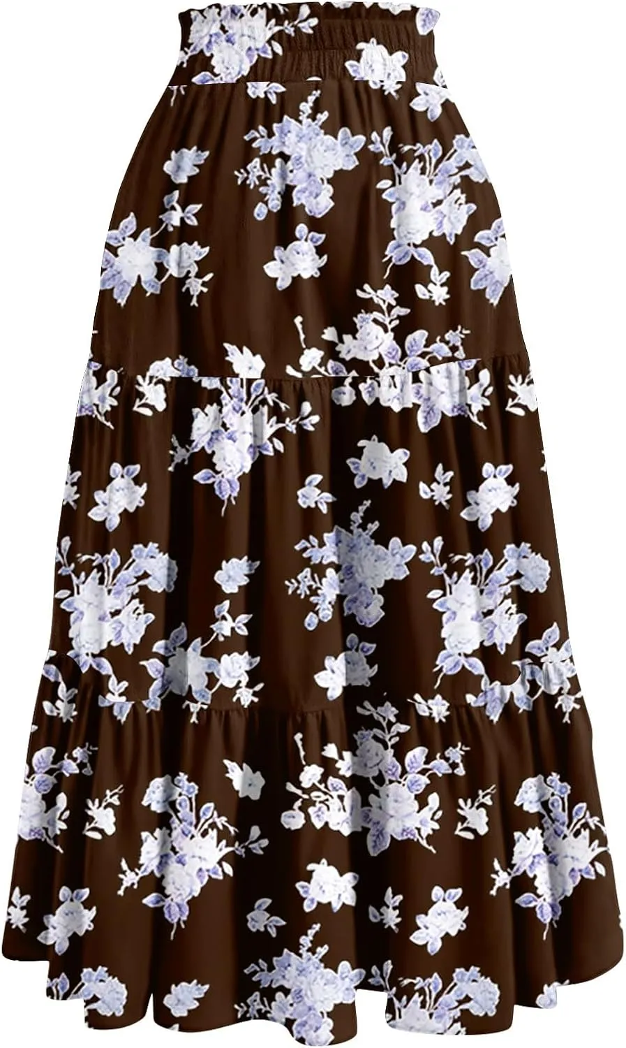 FlekmanArt Maxi Skirts for Women Trendy Summer A Line Long Skirt Drawstring High Waisted Tiered Flowy Pleated Skirt