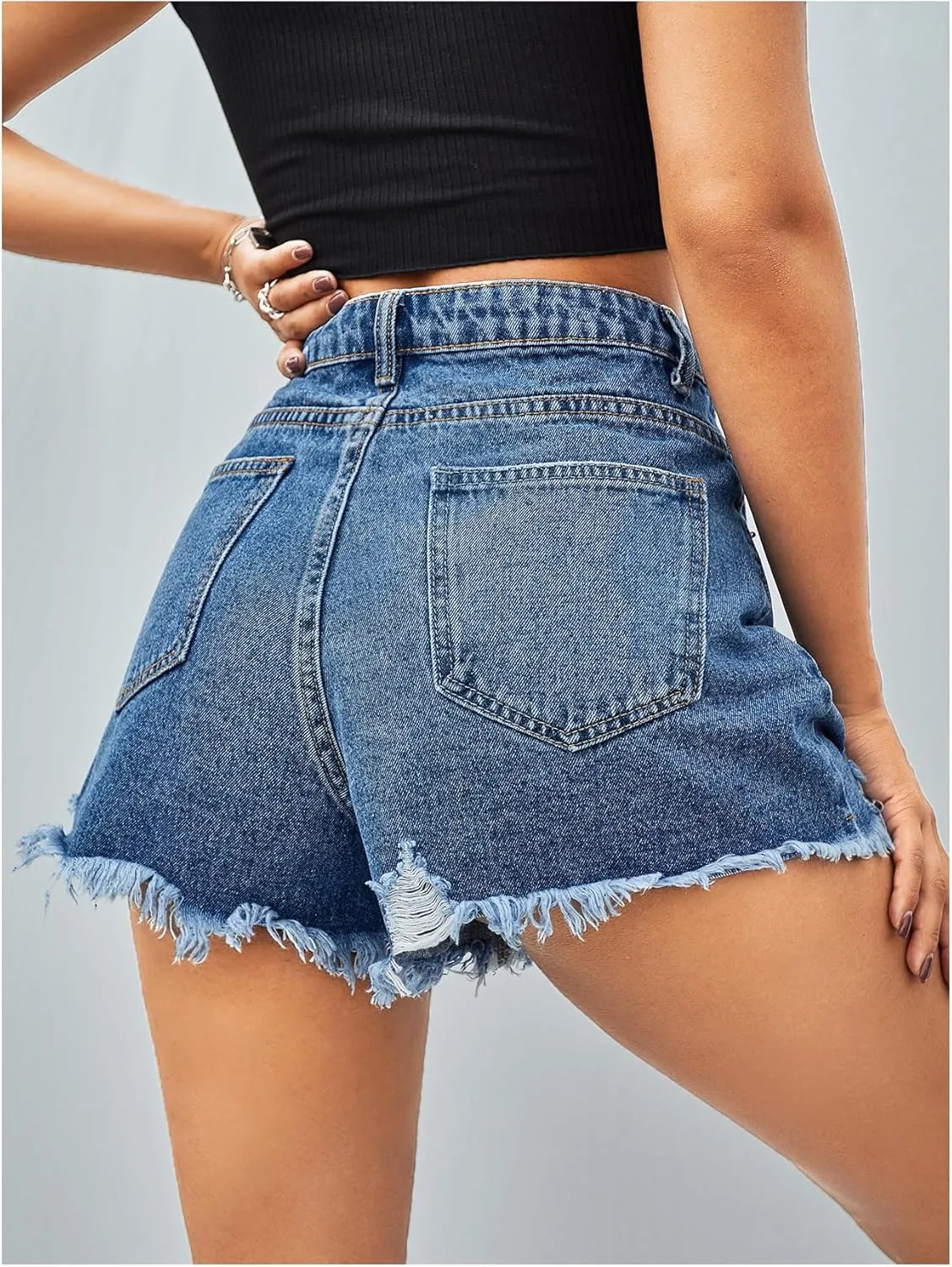 Floerns Women's High Waisted Distressed Jean Shorts Wide Leg Ripped Denim Shorts