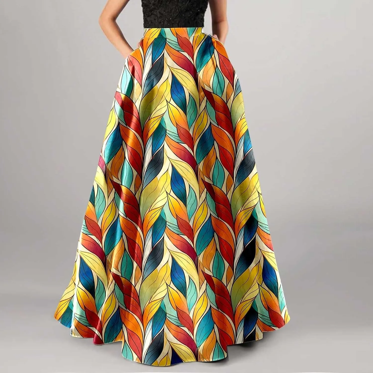 Floral Printed Maxi Skirts for Women High Waisted Long Skirts Boho Floor Length Flowy A Line Maxi Skirt with Pockets