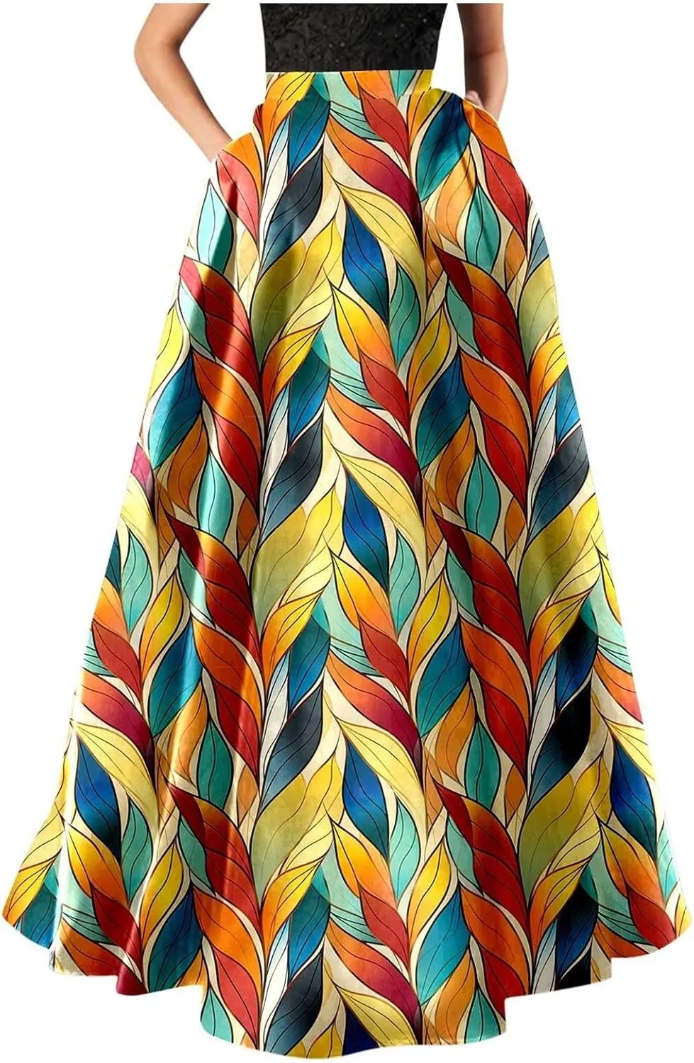 Floral Printed Maxi Skirts for Women High Waisted Long Skirts Boho Floor Length Flowy A Line Maxi Skirt with Pockets