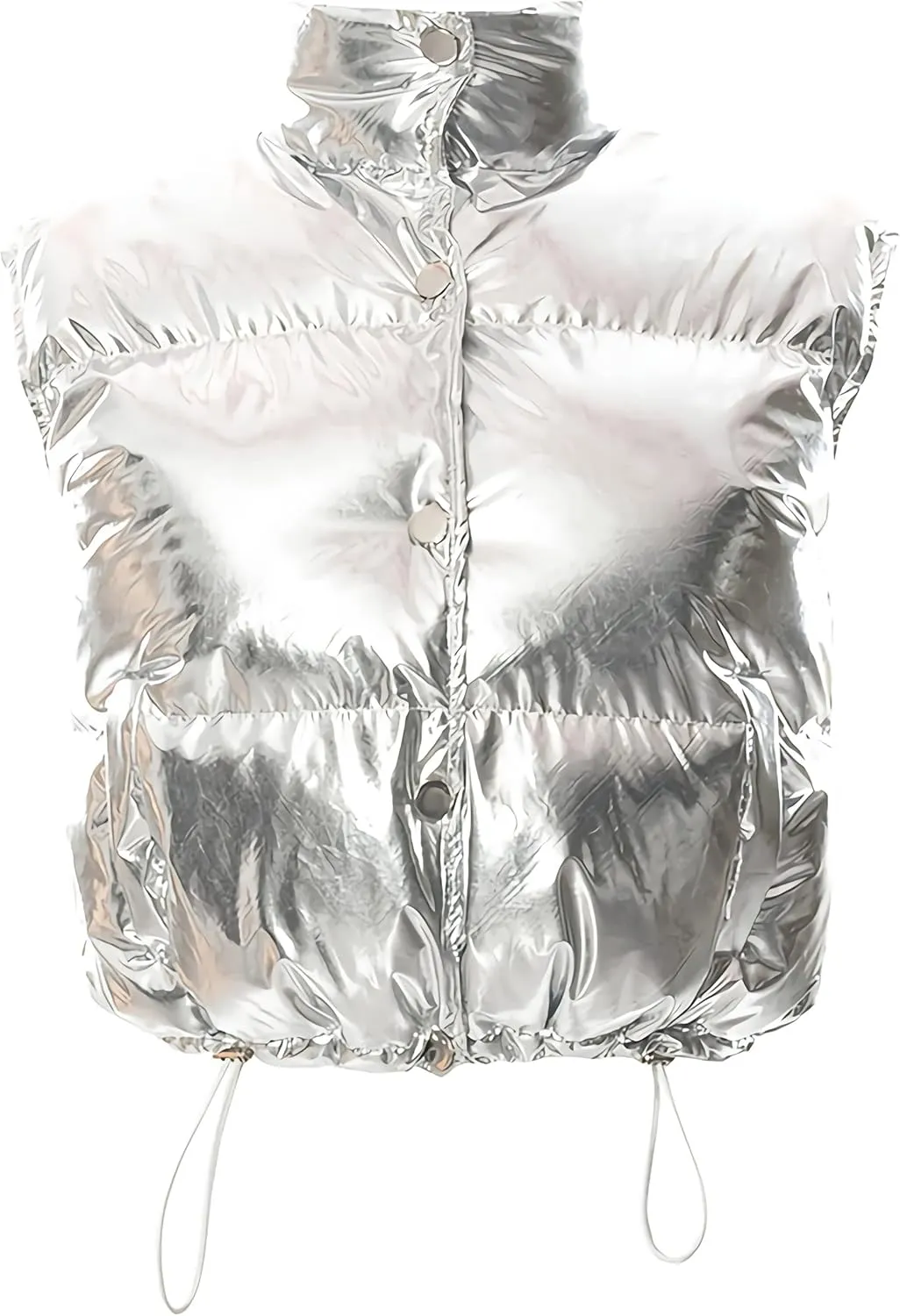Flygo Women's Winter Crop Vest Metallic Quilted Down Vest Sleeveless Puffer Jacket