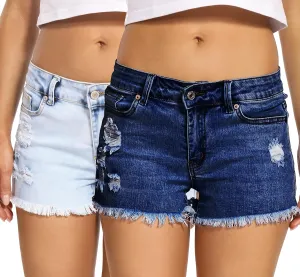 Foucome Women's Denim Shorts Summer Casual Low Waisted Frayed Raw Hem Ripped Denim Jean Shorts