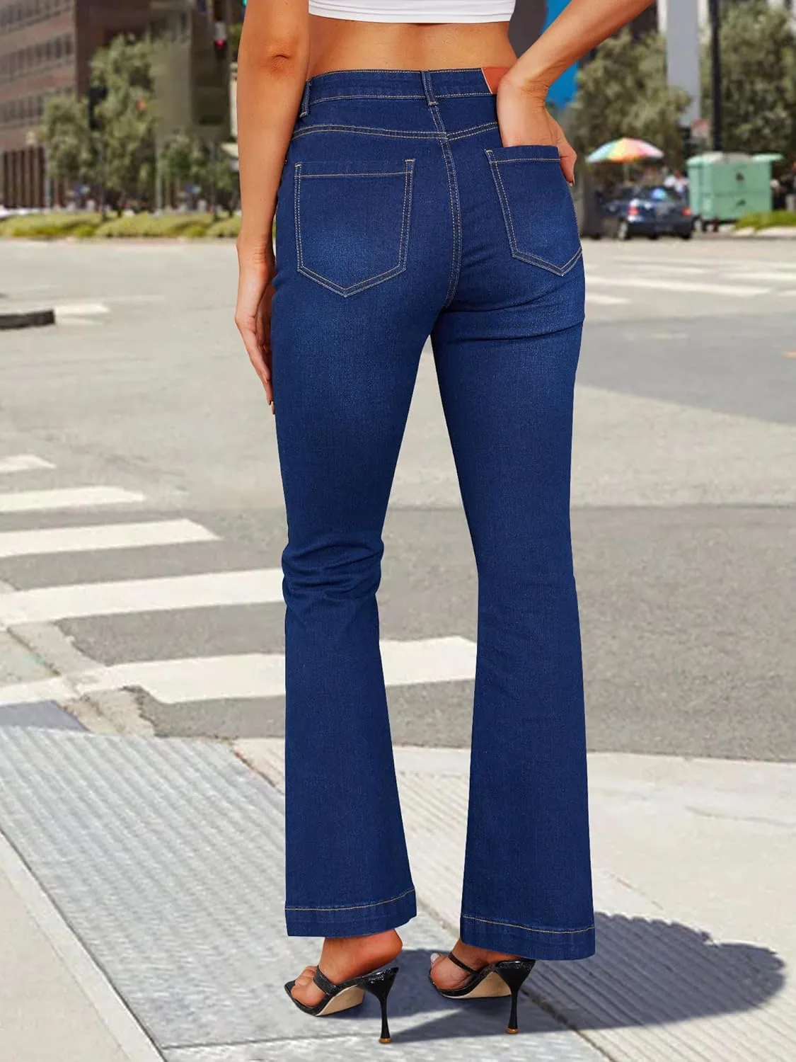 Genleck High Waisted Flare Jeans - Strech Front Patch Pockets Bell Bottom Jeans for Women Trendy Bootcut Denim Pants 2024