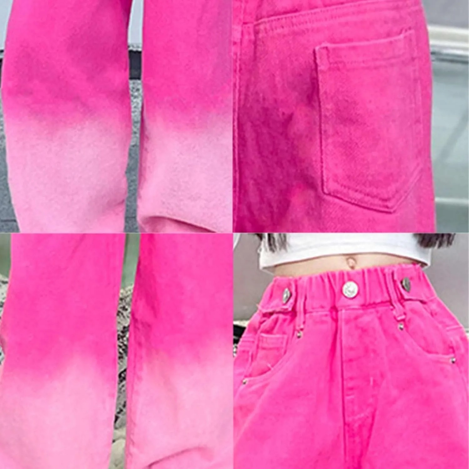 Girl's High Waisted Solid Straight Leg Jeans Casual Loose Denim Pants, Girls Casual Wide Leg Jeans