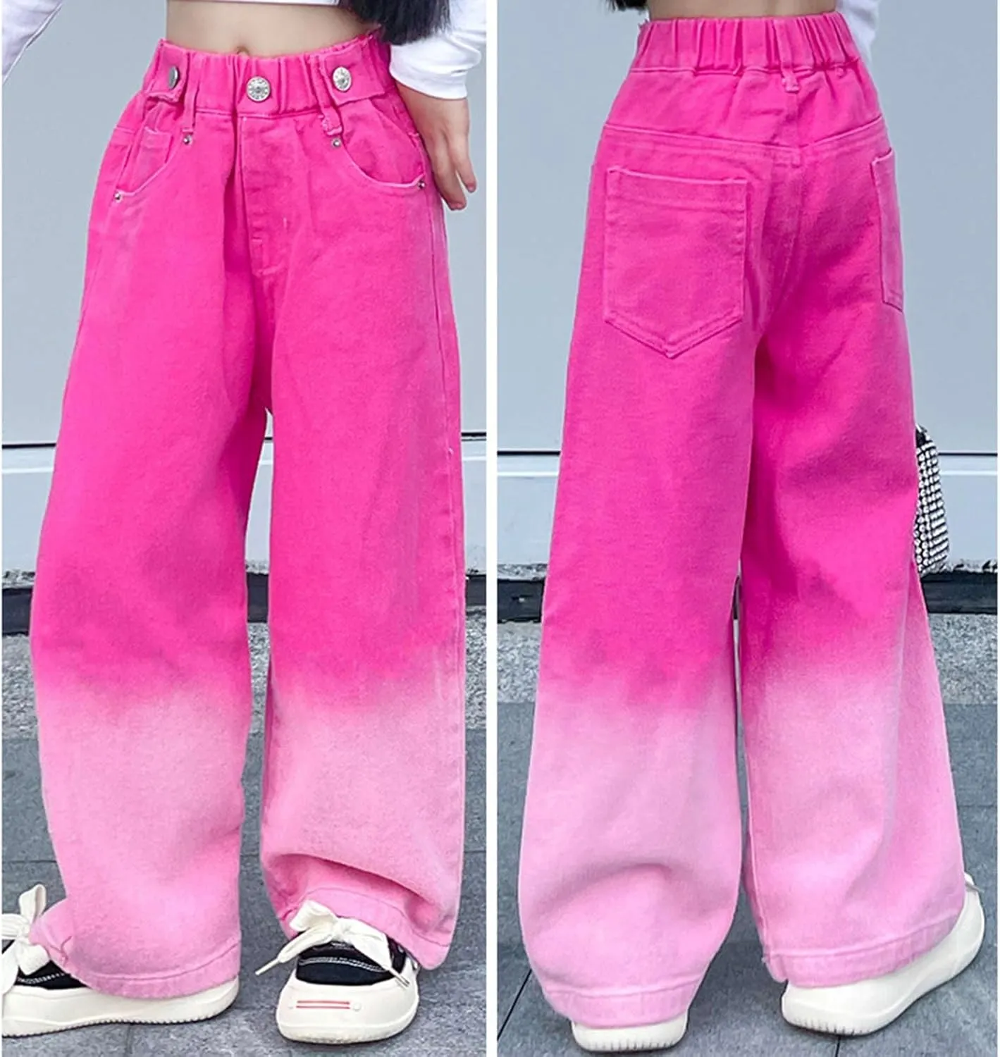 Girl's High Waisted Solid Straight Leg Jeans Casual Loose Denim Pants, Girls Casual Wide Leg Jeans