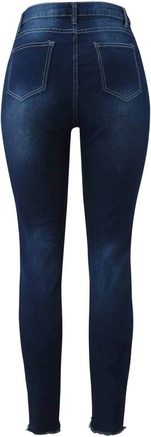 GOKKILRW Womens Juniors High Waisted Stretch Ripped Skinny Jeans Comfy Slim Fit Destroyed Butt Lifting Denim Pencil Pants