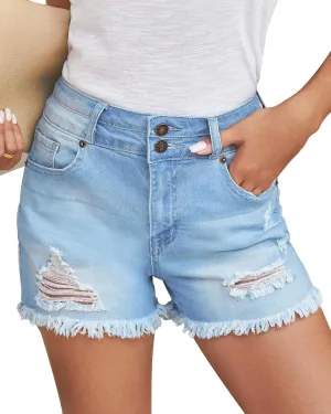 GRAPENT Jean Shorts for Women High Waisted Stretchy Ripped Denim Shorts Casual Distressed Frayed Hem Summer Cutoffs