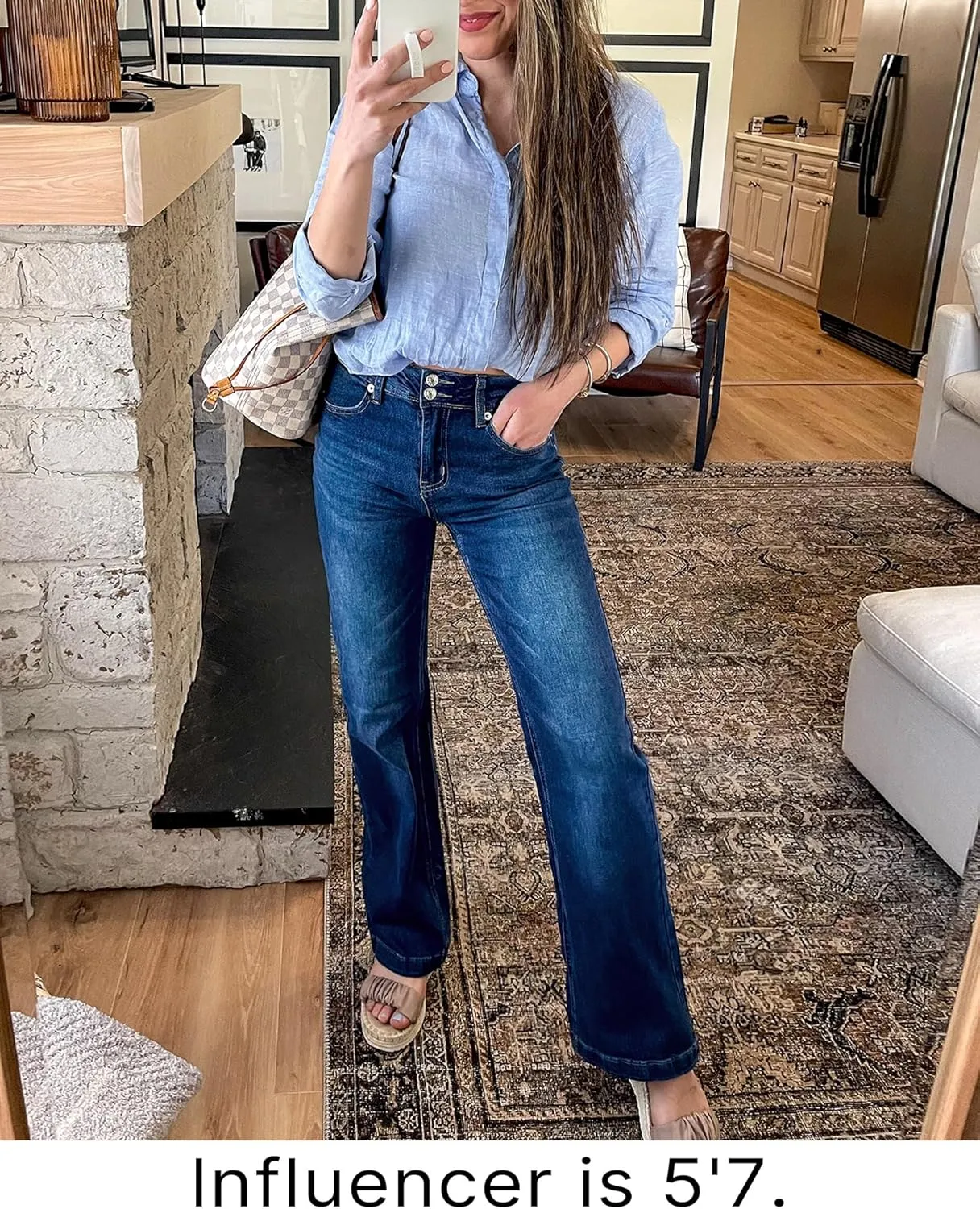 GRAPENT Wide Leg Jeans for Women Trendy High Waisted Flare Stretchy Denim Pants Baggy Dual Button Trouser Jeans Pockets