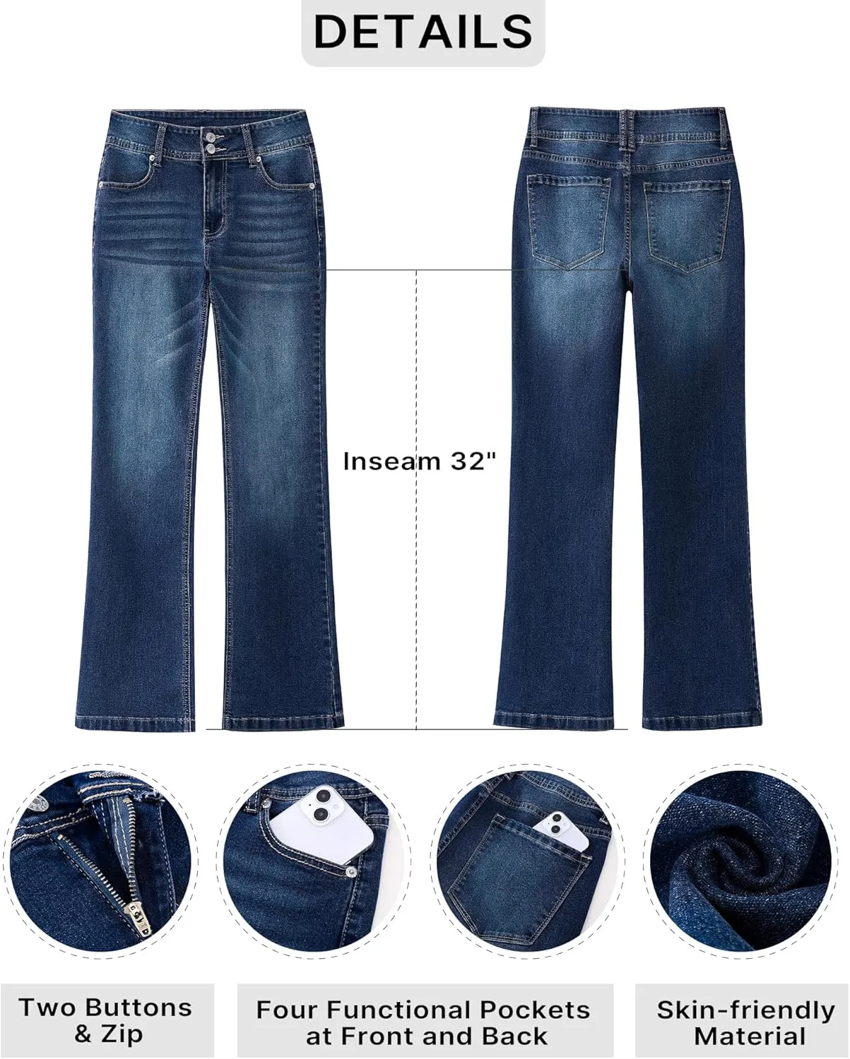 GRAPENT Wide Leg Jeans for Women Trendy High Waisted Flare Stretchy Denim Pants Baggy Dual Button Trouser Jeans Pockets