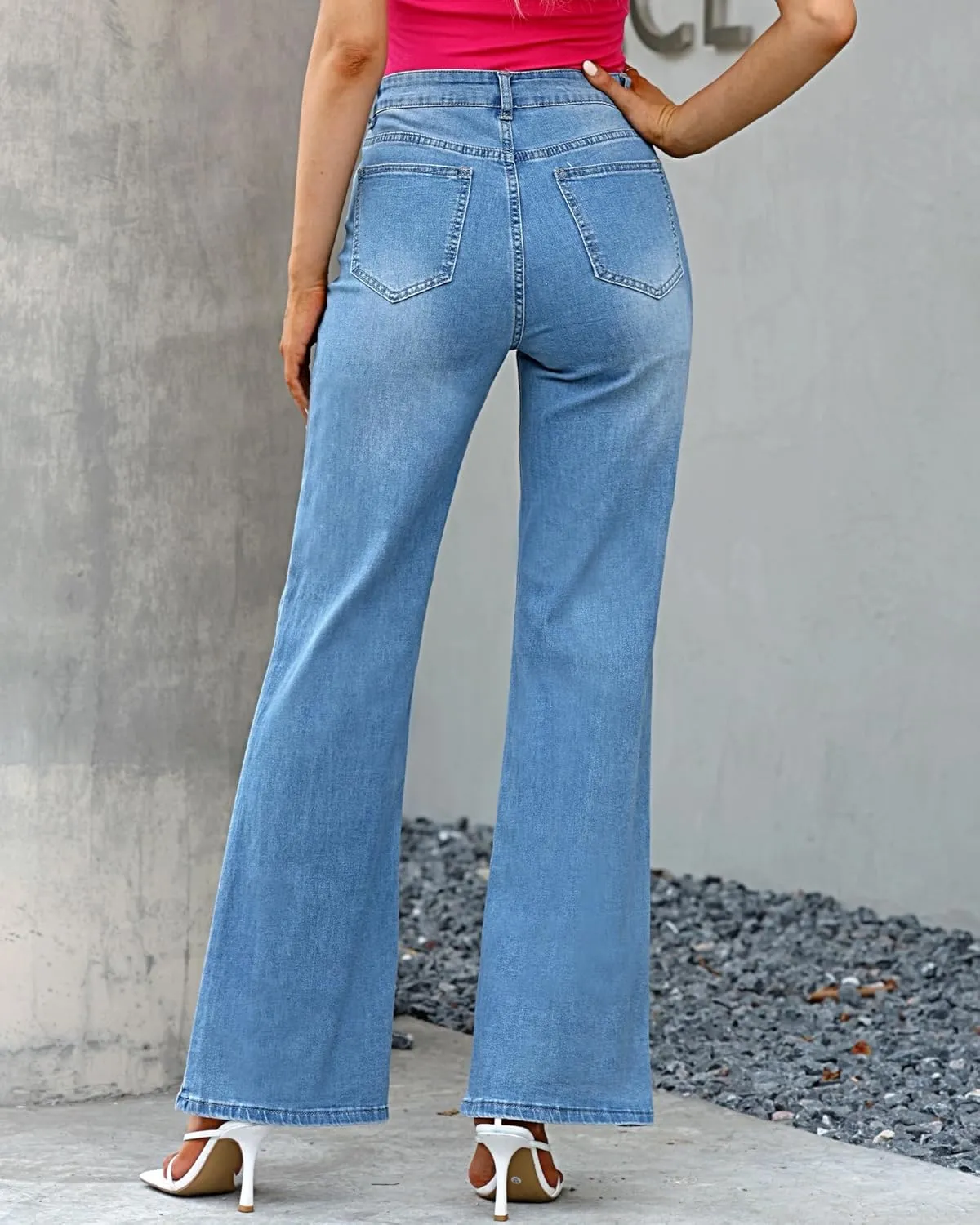 GRAPENT Womens Flare Jeans High Waisted Wide Leg Baggy Jean for Women Split Hem Stretch Denim Pants