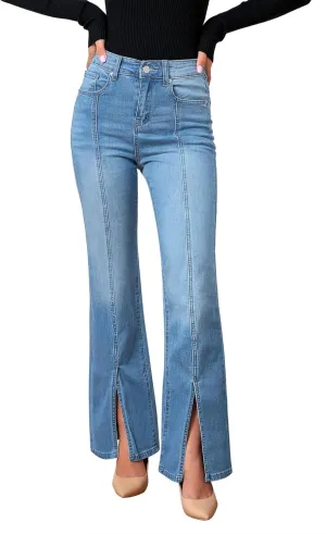 GRAPENT Womens Flare Jeans High Waisted Wide Leg Baggy Jean for Women Split Hem Stretch Denim Pants