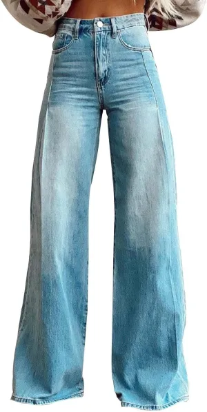High Waisted Jeans Woman， Wide Leg Curvy Baggy Distressed Stretch Butt Lifting Jeans for Women.