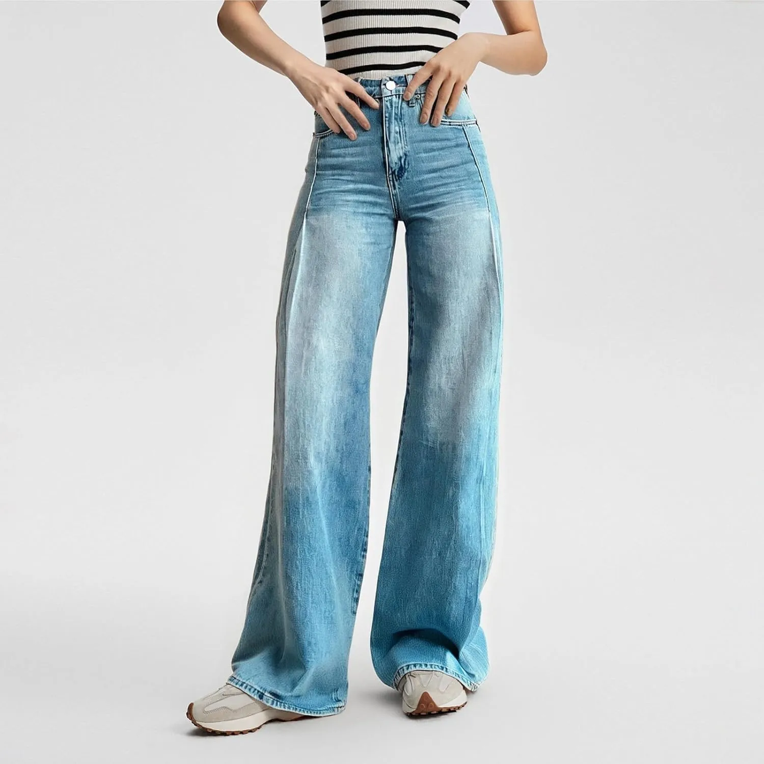 High Waisted Jeans Woman， Wide Leg Curvy Baggy Distressed Stretch Butt Lifting Jeans for Women.