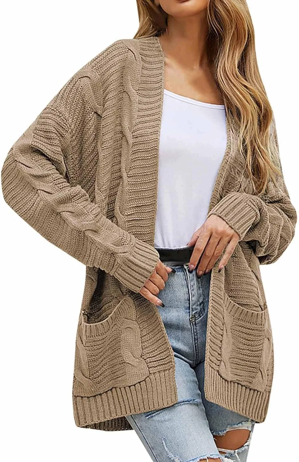 HXHYQKP Chunky Knit Cardigans for Women Cable Knit Long Sleeve Open Front Cardigan Cardigan Sweaters Cover Up