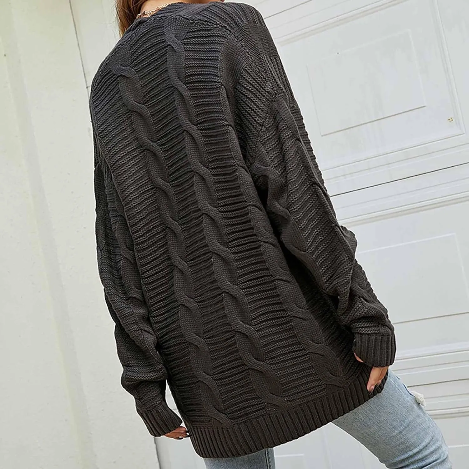 HXHYQKP Chunky Knit Cardigans for Women Cable Knit Long Sleeve Open Front Cardigan Cardigan Sweaters Cover Up