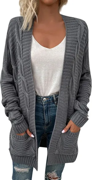 HXHYQKP Chunky Knit Cardigans for Women Cable Knit Long Sleeve Open Front Cardigan Cardigan Sweaters Cover Up