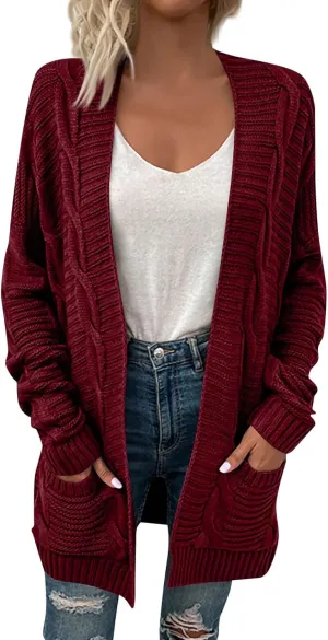 HXHYQKP Chunky Knit Cardigans for Women Cable Knit Long Sleeve Open Front Cardigan Cardigan Sweaters Cover Up