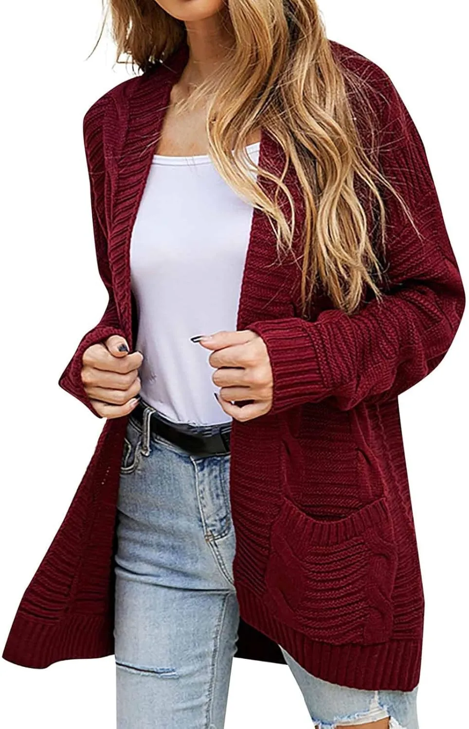 HXHYQKP Chunky Knit Cardigans for Women Cable Knit Long Sleeve Open Front Cardigan Cardigan Sweaters Cover Up