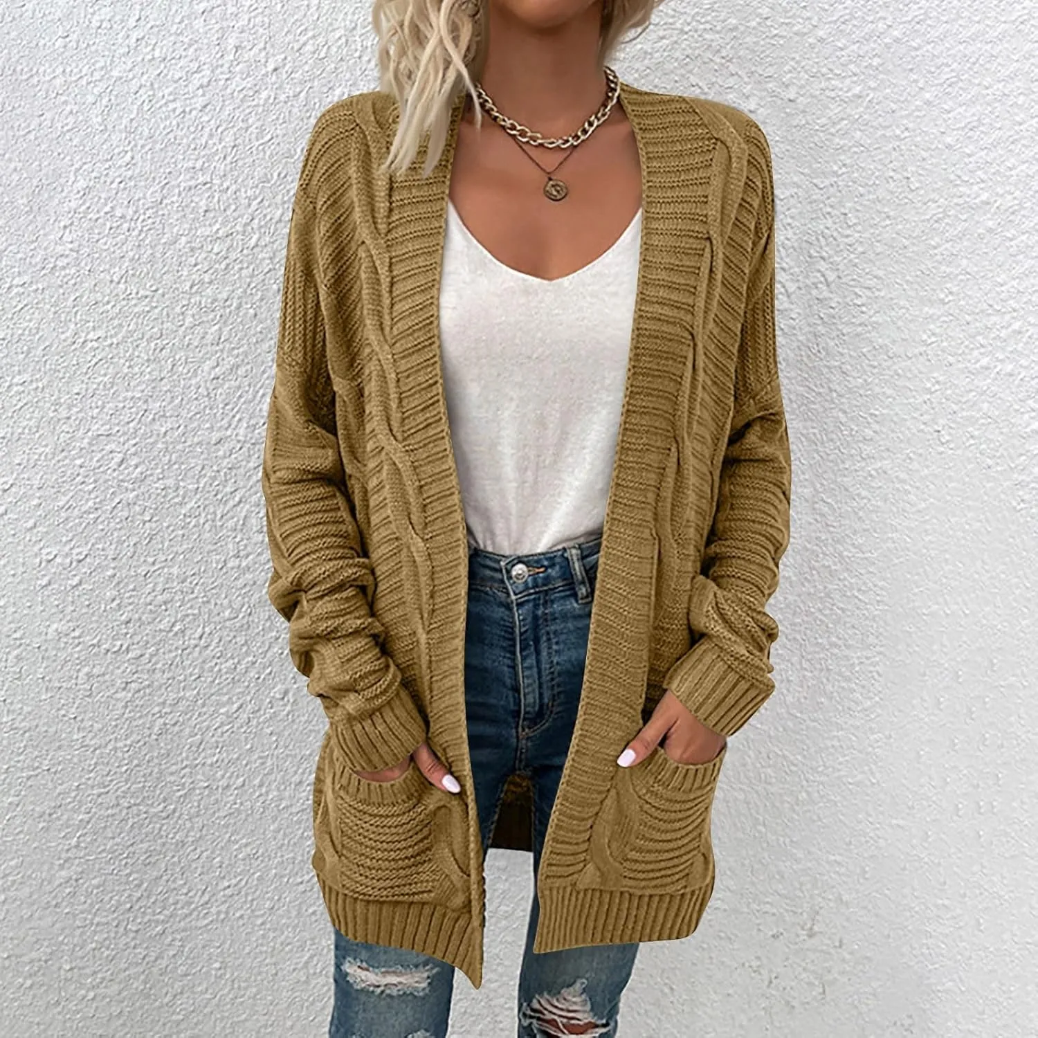 HXHYQKP Chunky Knit Cardigans for Women Cable Knit Long Sleeve Open Front Cardigan Cardigan Sweaters Cover Up