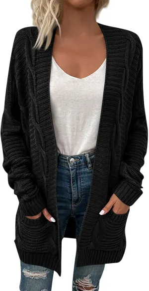 HXHYQKP Chunky Knit Cardigans for Women Cable Knit Long Sleeve Open Front Cardigan Cardigan Sweaters Cover Up